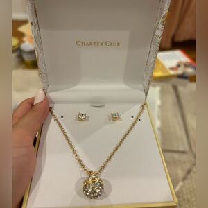 Charter club earrings and necklace set never worn, still in box